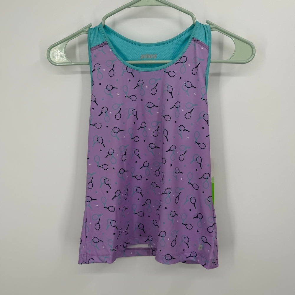 Prince Fashion Print Tennis Tank Girls Medium 10-12 Purple‎ Wicking Racerback